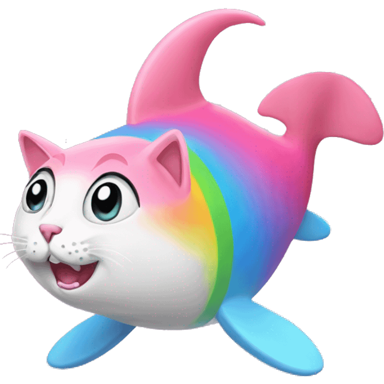 pink cat in a rainbow shark emoji