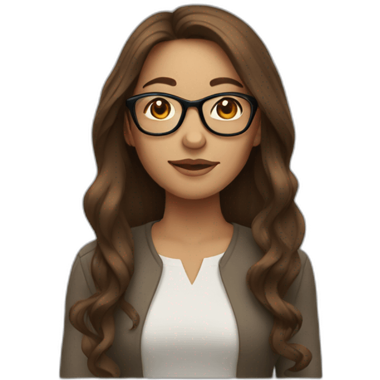 woman with long brown hair, with glasses emoji