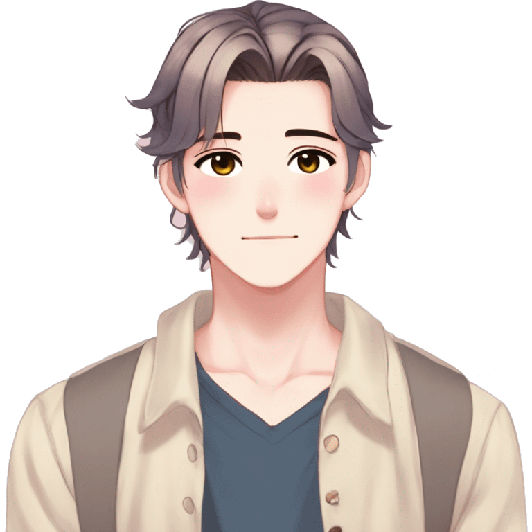 Gorgeous romantic hot attractive anime style modern anime shojo guy with pretty ponytail hair and colorful eyes and blushing face aesthetic trending style  pastelcore cottagecore kawaiicore emoji