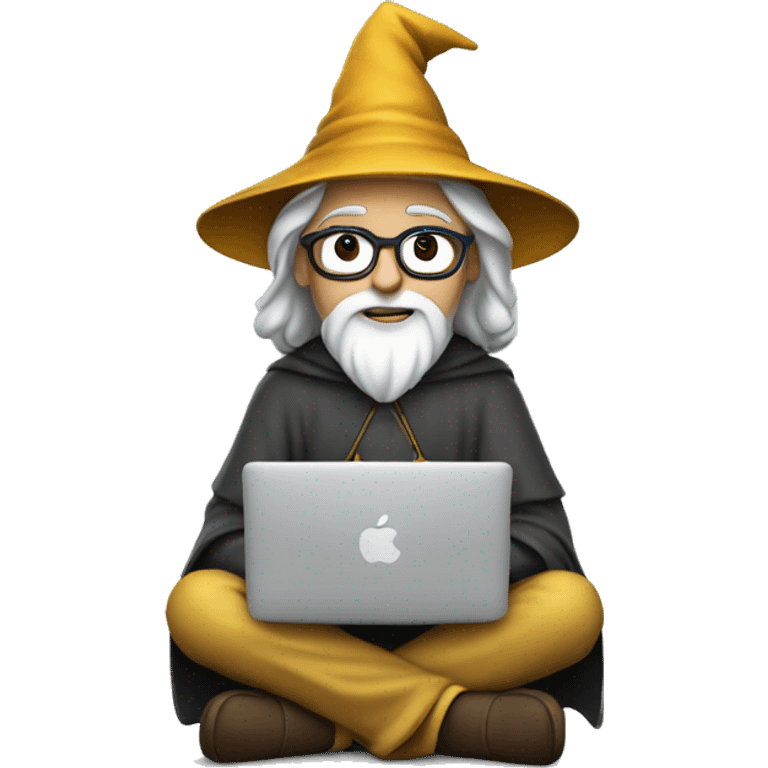 Wizard sitting cross legged and working on a macbook emoji