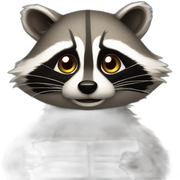 raccoon holding a hype text emoji