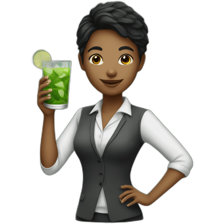 young teacher with blackboard drinking mojito emoji