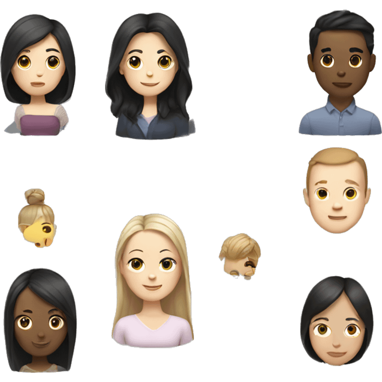 White woman dark hair + white man dark hair + asian woman brown hair emoji