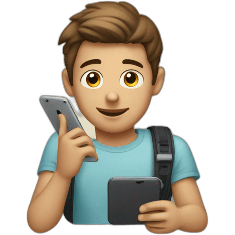 Illustrate a the essence of a boy absorbed in his mobile device, conveying a mix of fascination and enthusiasm. emoji