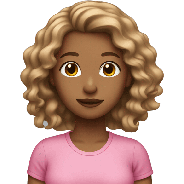 Tan girl wavy hair with a pink shirt emoji