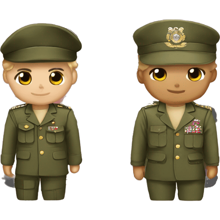 Hello kitty and tanned boy kitty in military uniform emoji