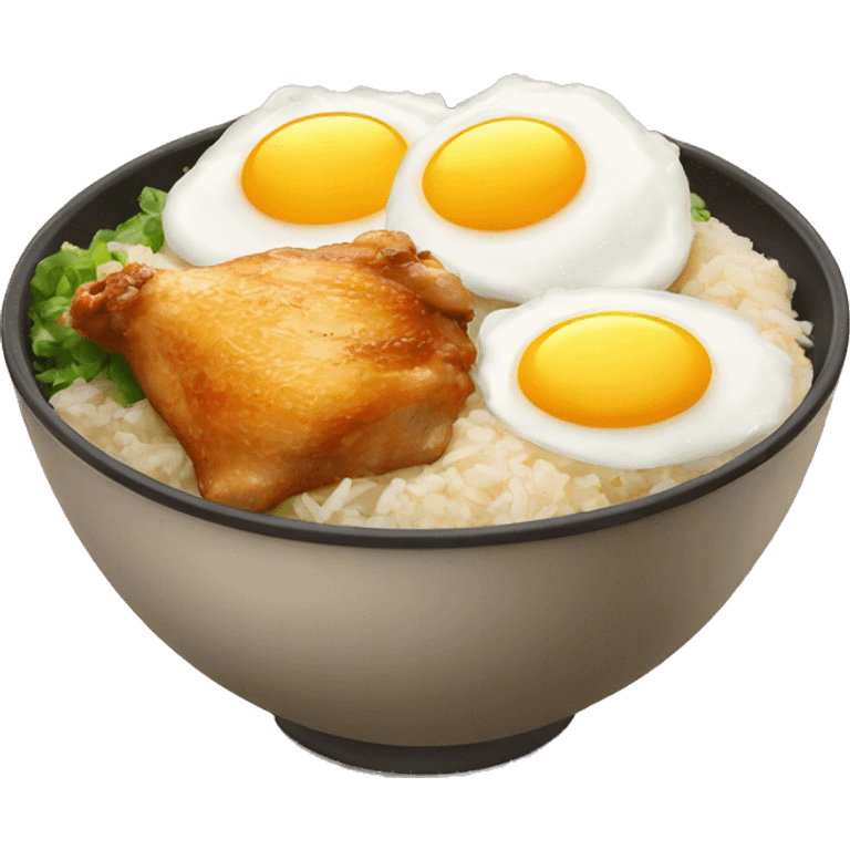 chicken thigh rice bowl with two eggs emoji