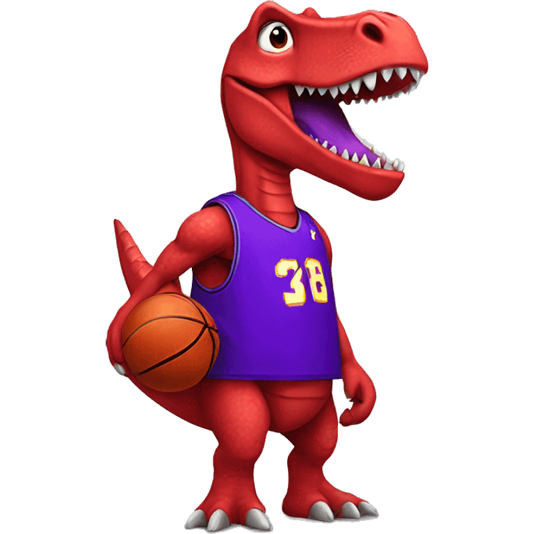 red dinosaur with basketball wearing a purple jersey emoji