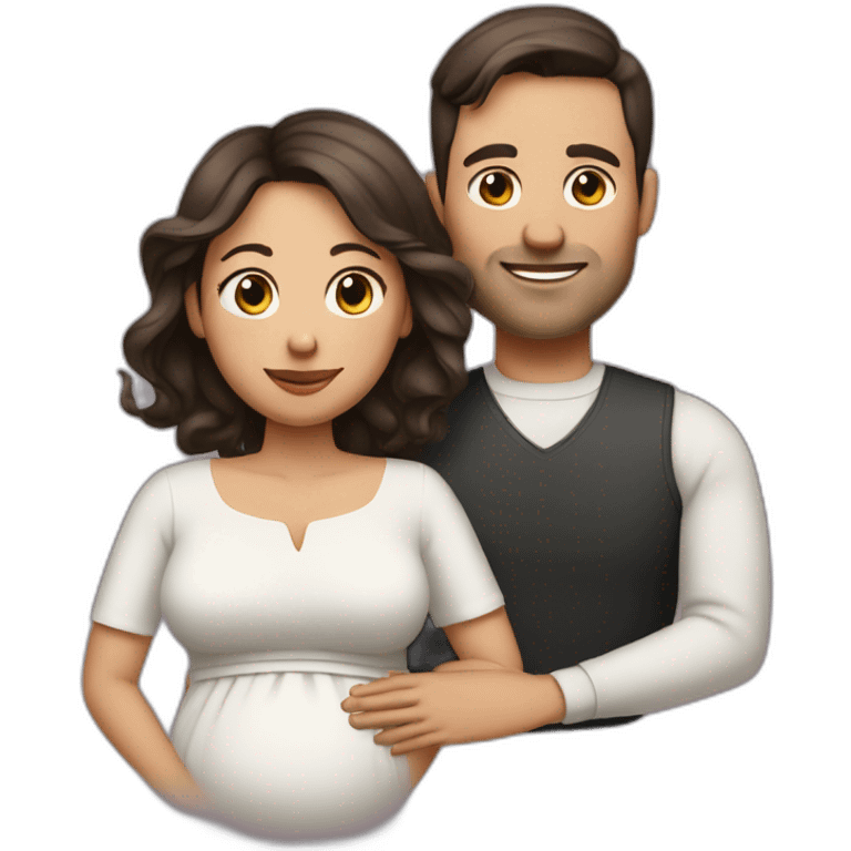 Husband clean-shaven and pregnant wife have dark brown haircut emoji