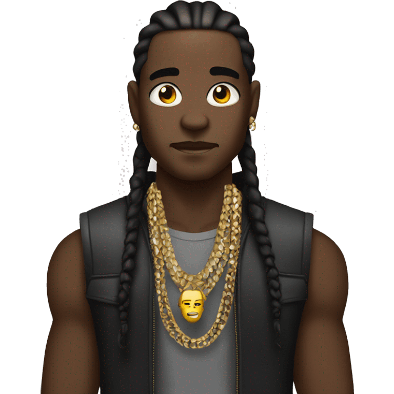 tough, dark skinned man with jewelry and cornrows, edgy, celebrity, rapper. emoji