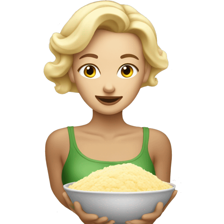 Blonde beauty eating a bowl of mash  emoji