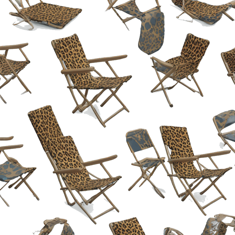 Realistic blue and leopard print pattern camping folding chair isolated.  emoji