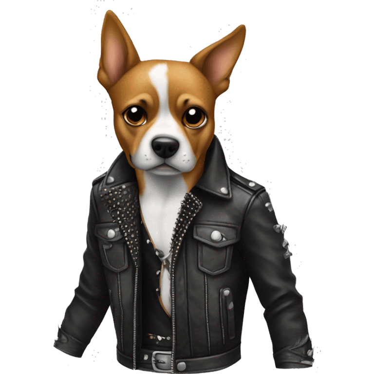 dog rock n roll avec une veste en cuir, une coupe de punk emoji