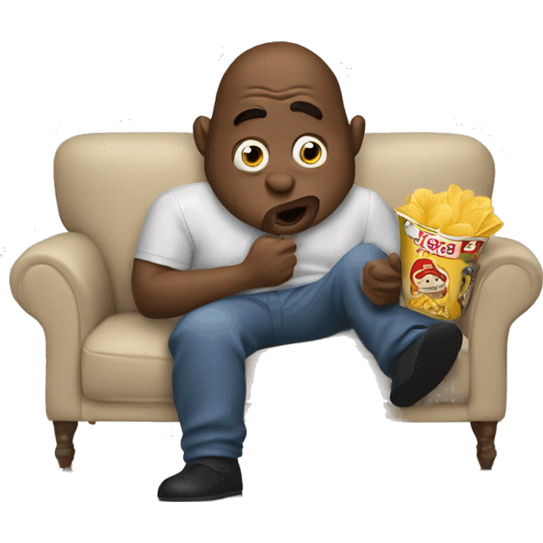 ugly gus sitting and eating chips on the couch  emoji