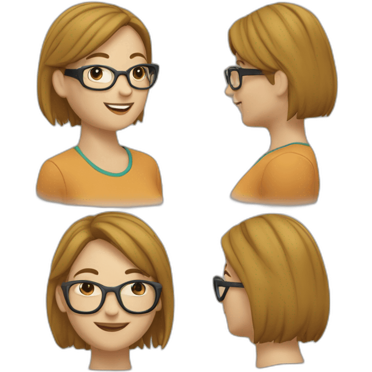 Mujer cabellos corto crespo y gafas, feliz emoji