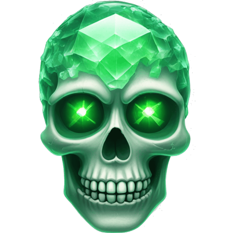  Crystalized transparent skull with glowing green eyes emoji