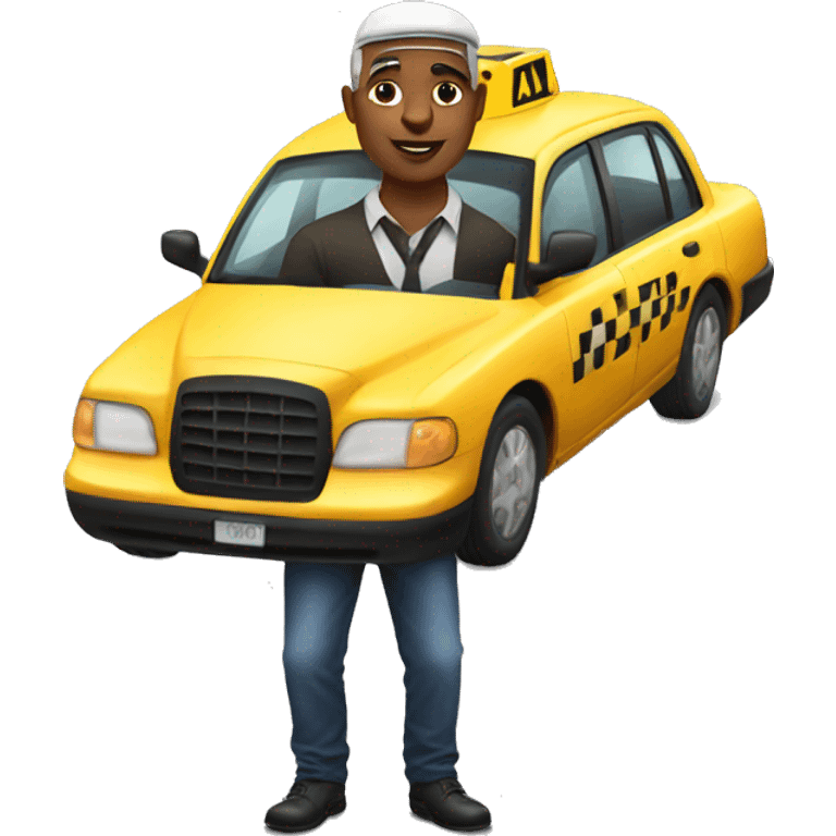 taxi driver with girls on his sides emoji