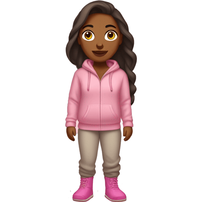 Brown woman wearing sweatpants, hoodie and pink Ugg slippers  emoji