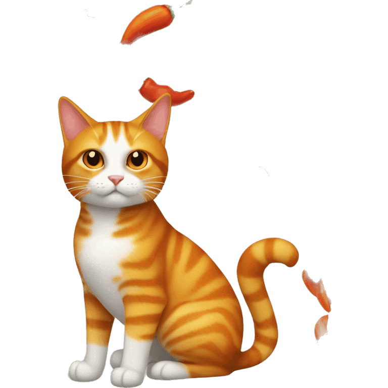 Ginger cat full body orange with a chili pepper  emoji