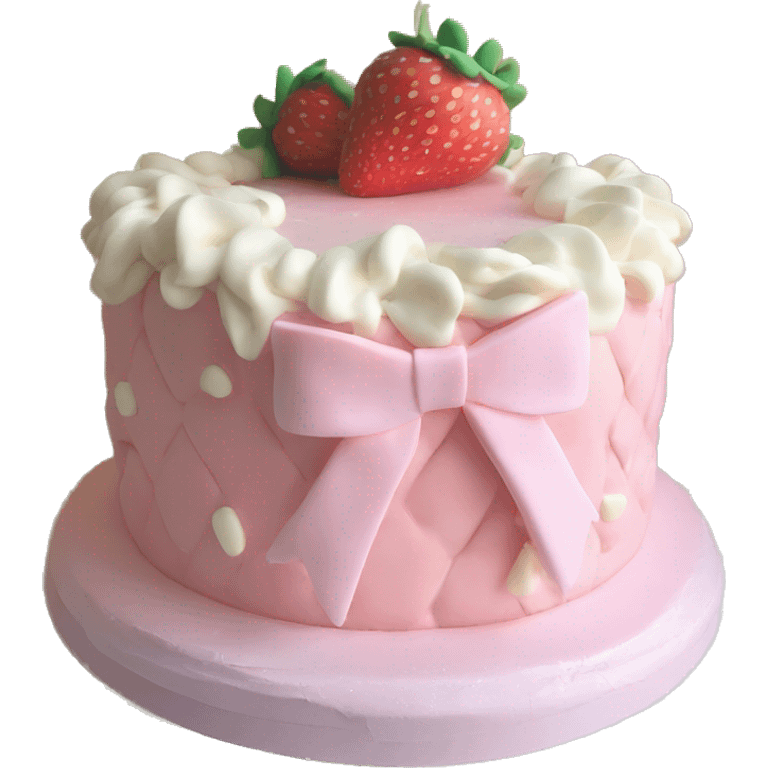 Light Pink strawberries and cream birthday cake with in bow emoji