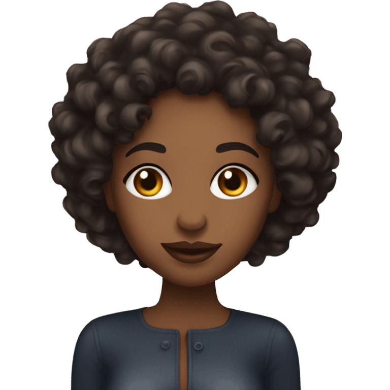 Black woman with short curly hair, dimples, holding lip gloss, emoji