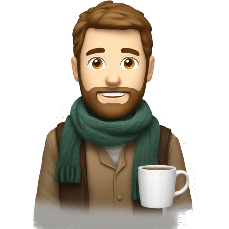 white male with brown mullet and beard with raised eyebrow and scarf holding mug emoji