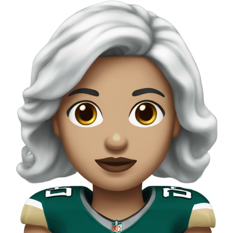  White skin female dark hair red lips wearing Philadelphia Eagles jersey emoji