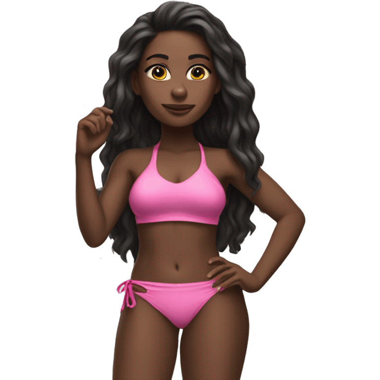 Pretty black woman long hair pink bikini full body emoji