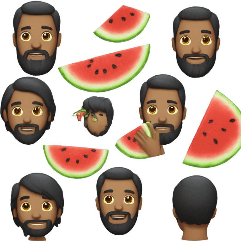 Black beard man with friend chiken in one and in his left hand and in the right hand there is a slice of watermelon emoji