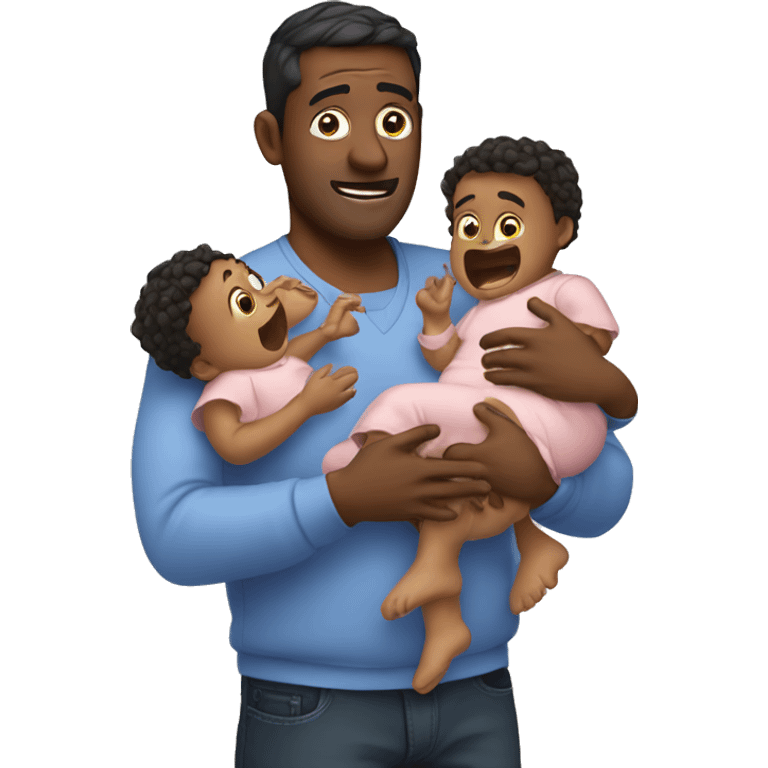 A father holding 3 babies freaking out emoji