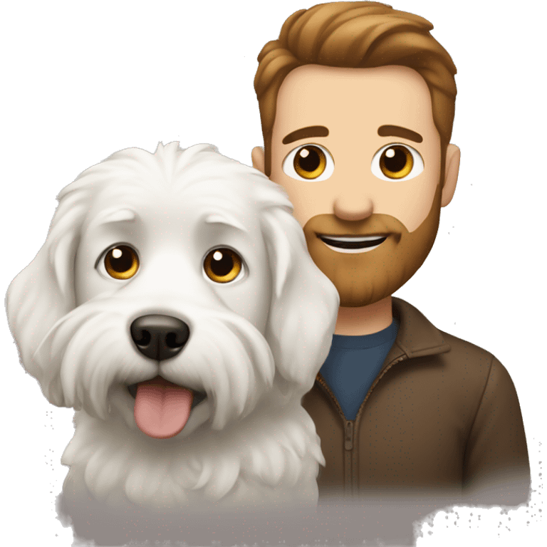 White dog with man with brown hair and beard emoji