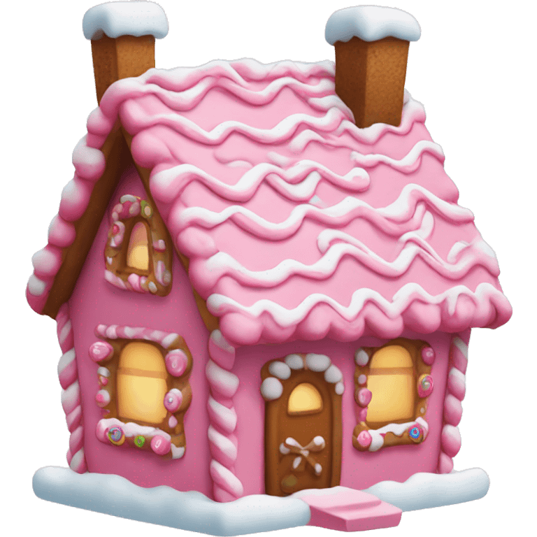 Pink gingerbread house with snow emoji