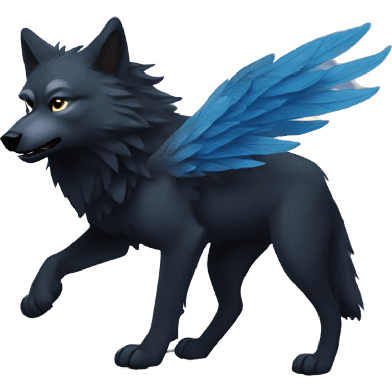 A black wolf whit a blue moon deadem and bird wings emoji