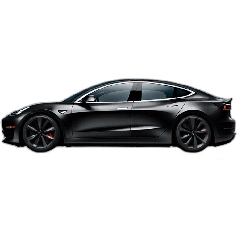 Black Tesla Model 3 in motios side view with reflection on floor emoji