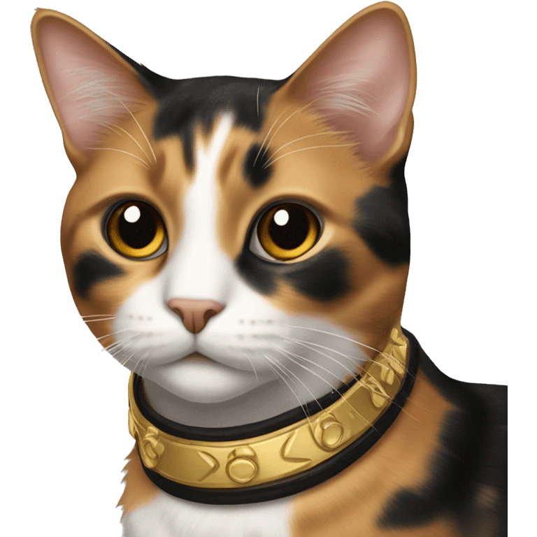 Calico cat with gold and black collar  emoji