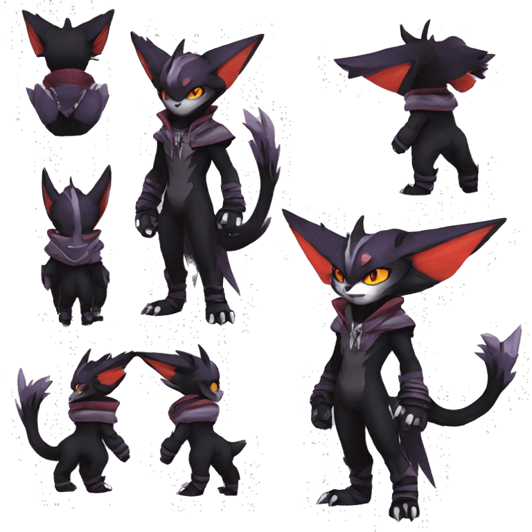 Cool Anthro Black Noivern-Absol-Litten-Pokémon with edgy stripes hoodie spiked collar punk Full Body emoji