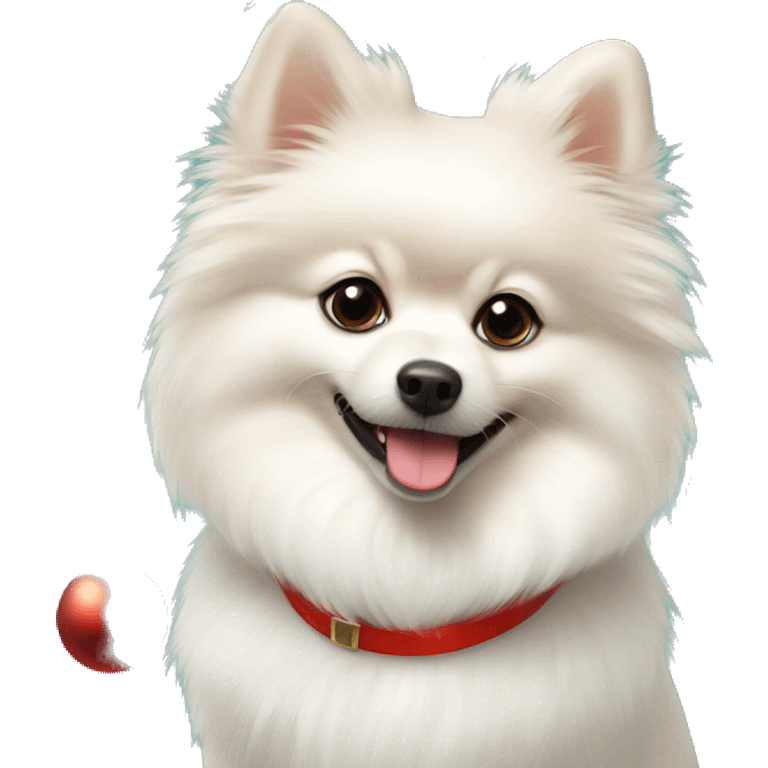 White dog Pomeranian spitz with Christmas decorations  emoji