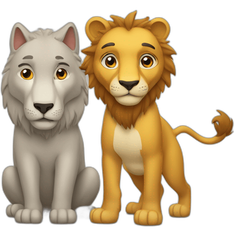 Loup et lion à côté  emoji