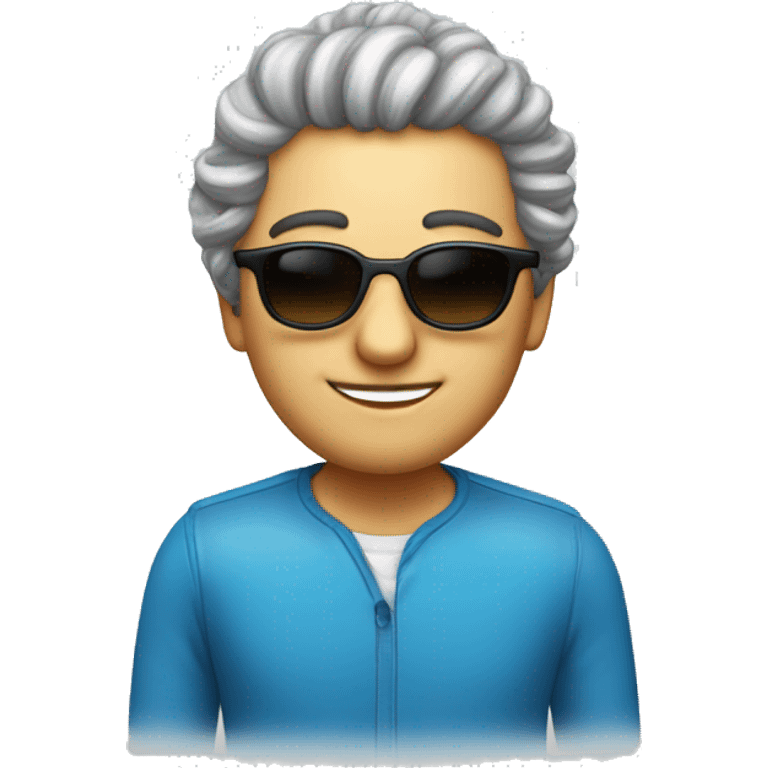 un personnage qui a les cheveux long boucle avec des lunettes de soleil bleu emoji