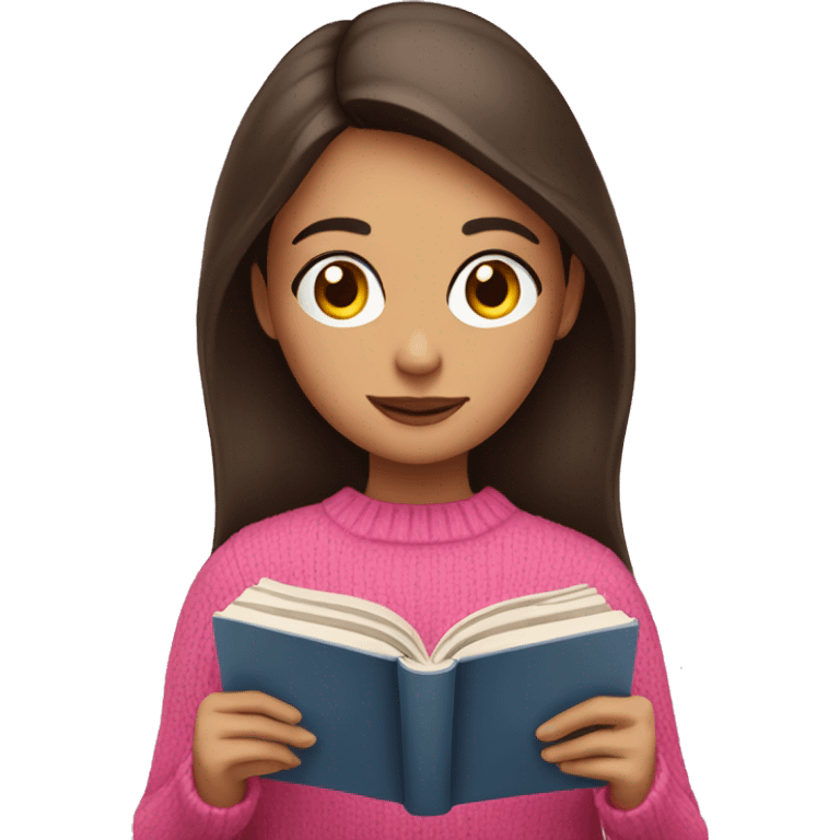 A brunette girl with a pink jumper reading a book  emoji