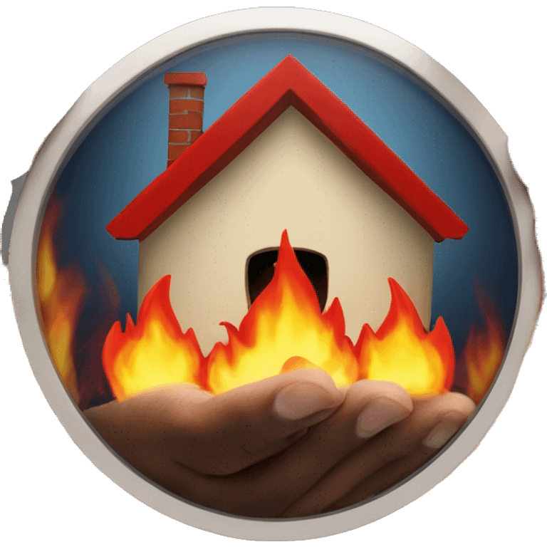 a burning house framed by two hands and red letters in the middle spelling ITSG emoji