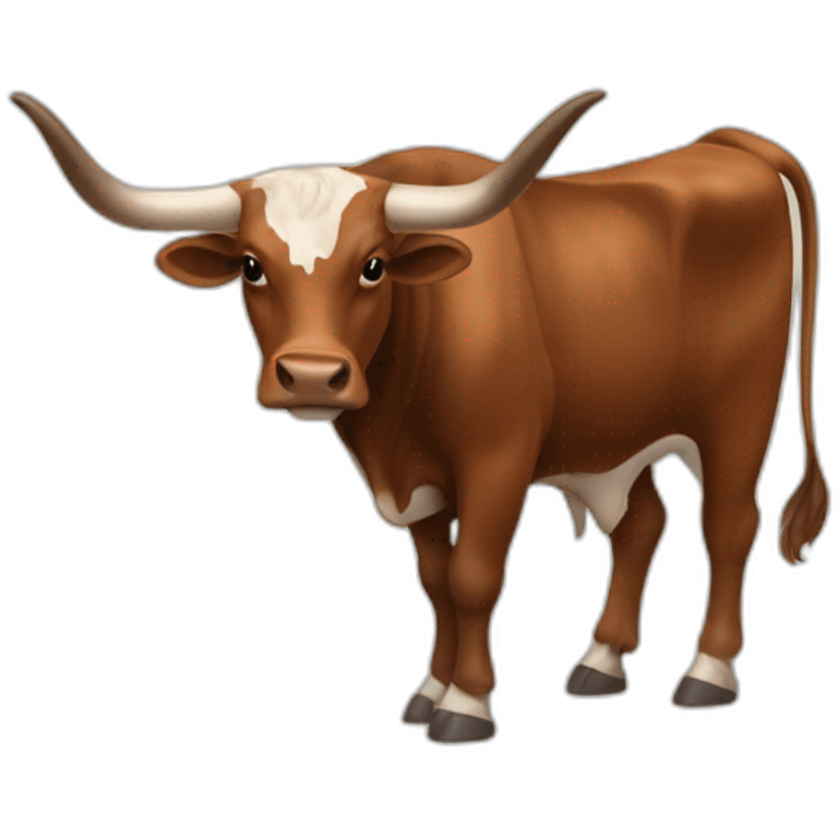 bull, Texas Longhorn with solid brown face, brindle, long long long long horns, full body emoji