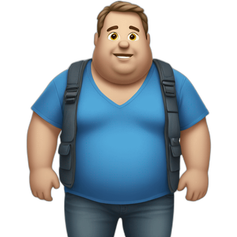 fat man in a blue shirt holding a phone emoji