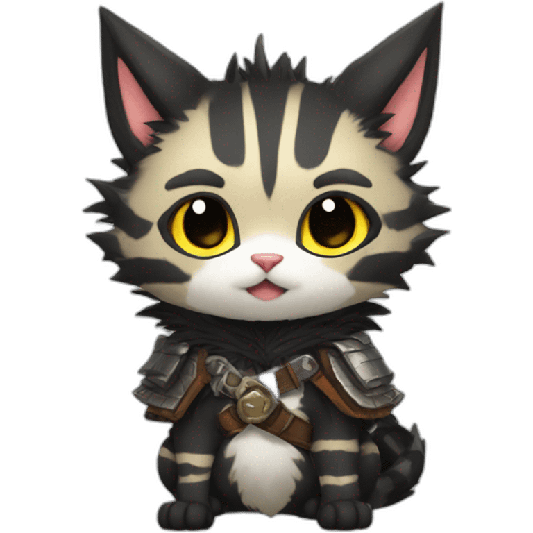 chibi monster hunter palico with black fur emoji