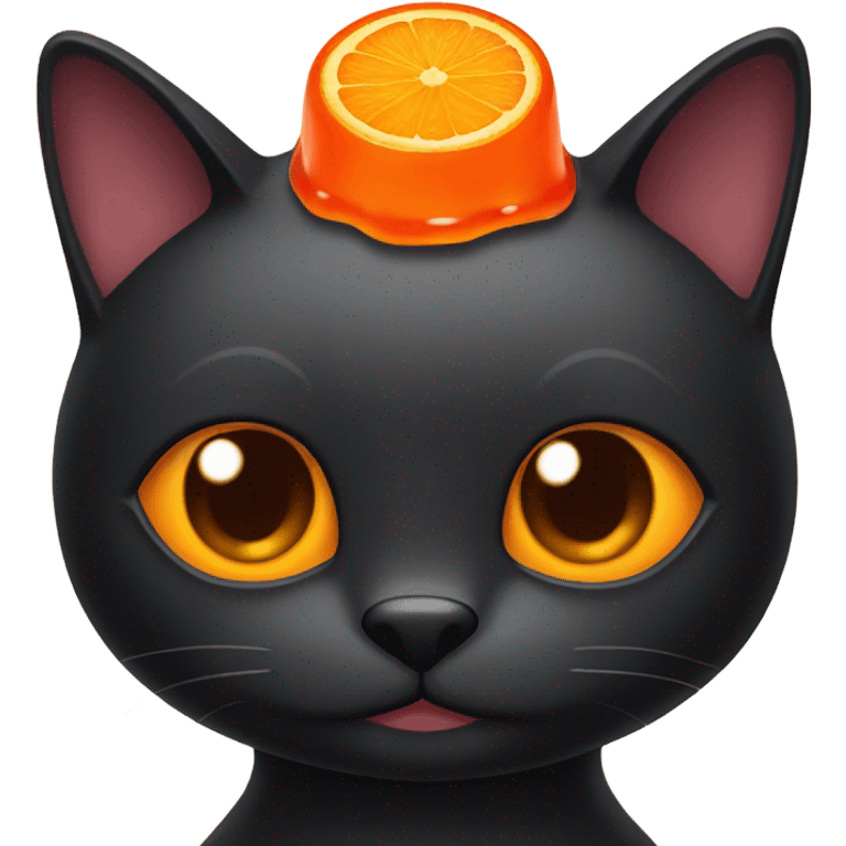 black cat with orange jello on head emoji