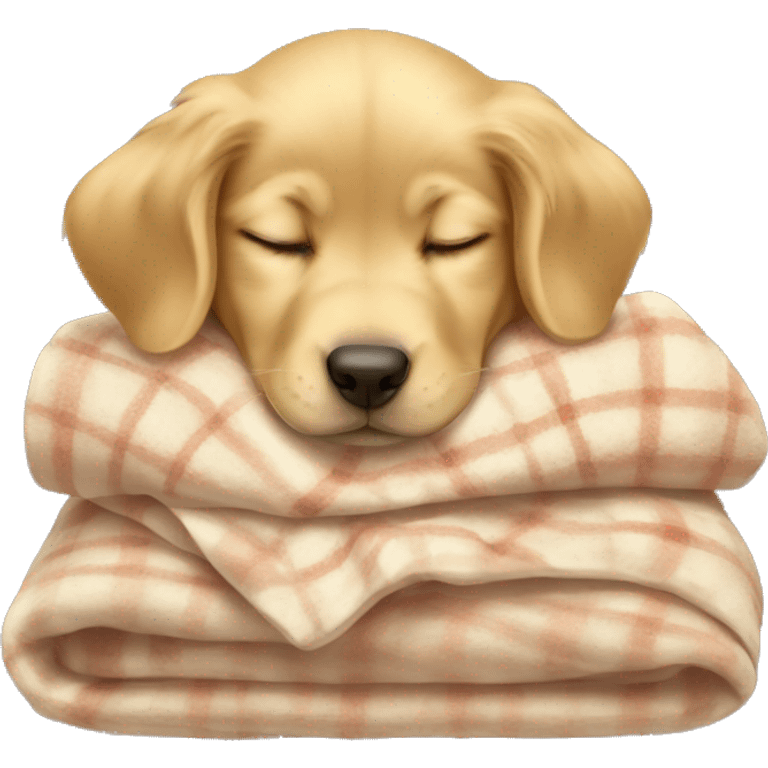 golden retriever puppy sleeping with a blanket emoji