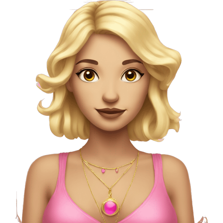 Blonde beautiful girl with pink pink tarot gold cards emoji