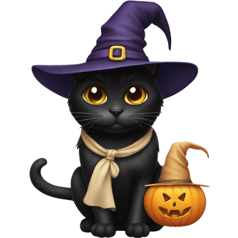 Black cat with a witch hat on emoji