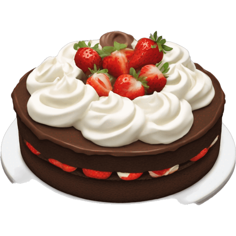 Chocolate cake with whipped cream and strawberries emoji