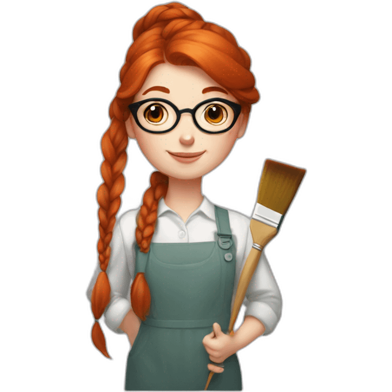 Redhead Artist painter girl with big round glasses, a thick braid a brush emoji